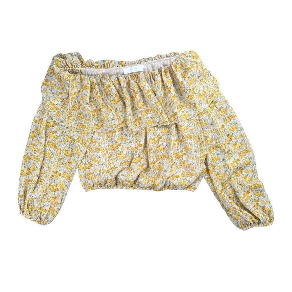 Astr The Label Ruffle One Shoulder Top In Yellow Floral Size M - Picture 3 of 9